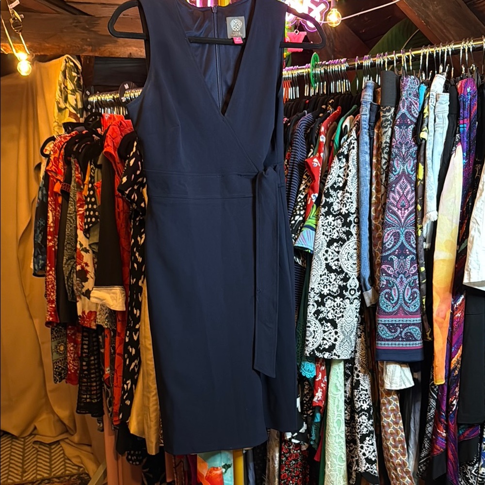 Vince Camuto Blue Sheath Midi Dress V-Neck Sleeveless
